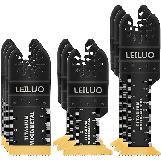 LEILUO 10 Pcs Titanium Multitool Blade Kits for Wood Nails Drywall Cutting Oscillating Saw Blades Universal Oscillating Tool Accessories with Storage Bag Compatible with DeWalt Makita Dremel and More