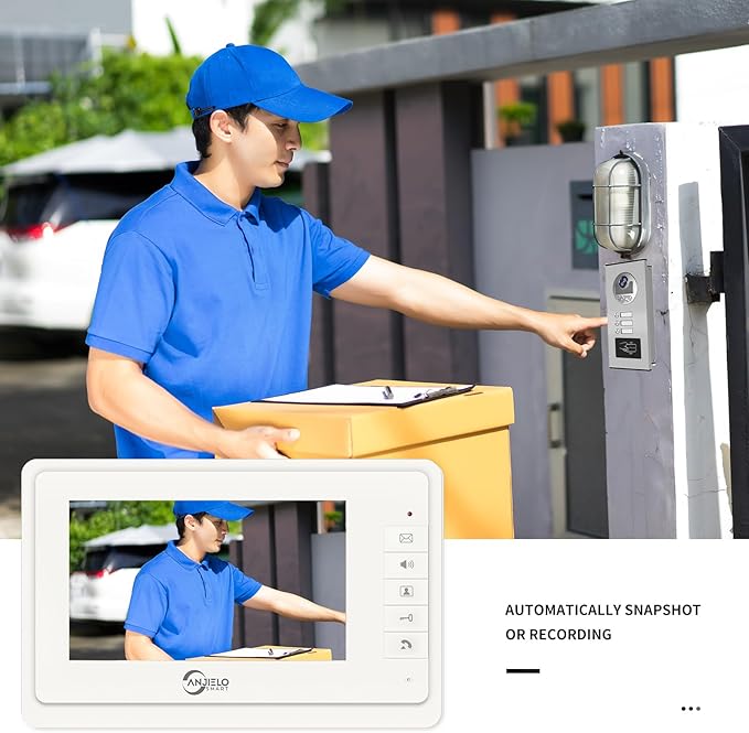 Wired Video Apartment Intercom System,6 Units 7 inch Monitor Video Door Phone Kit,Indoor Outdoor Video Doorbell, ID Card Unlock, 2 Way Audio, 6-Screen for Home Apartment (1 Doorbell+3 Monitor)