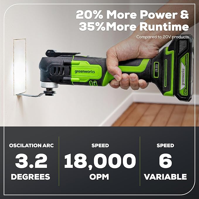Greenworks 24V Brushless 2-Tool Combo Kit,Cordless Oscillating Multi Tool+Orbital Sander Power Tool Sets Including Battery