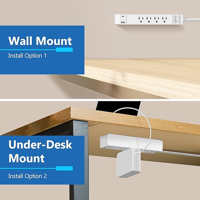 LIDER PD 36W Surge Protected Outlet Extender with 4-Outlet Power Strip, 1 USB Type-A, and 1 Type-C Port, 5ft, Up to 1500J, LED Indicator, ON/Off Switch, Flat-Plug, 45-Degree Angle, UL-Listed, White