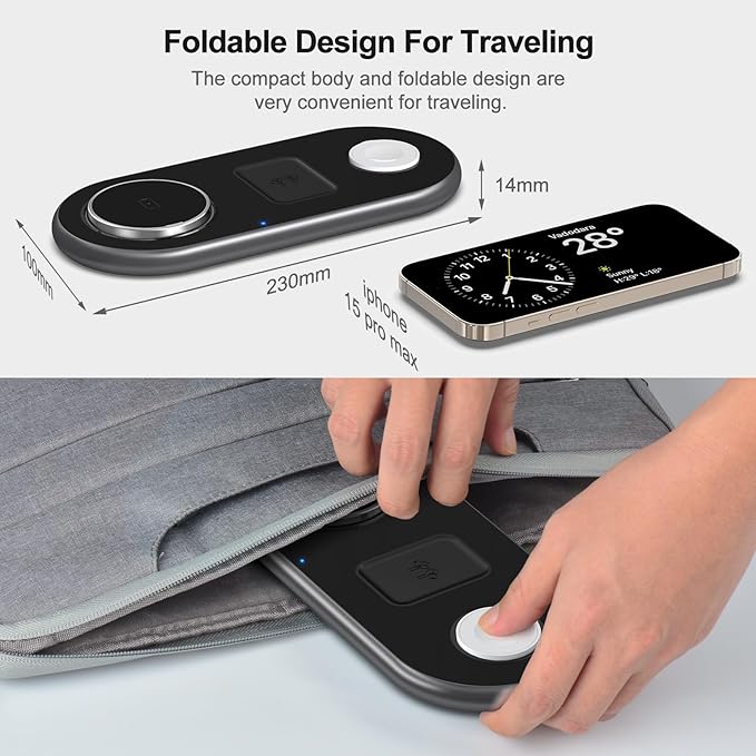 3 in 1 Charging Station for Apple Devices, Faster Mag-Safe Charger Stand, Magnetic Wireless Charger Station for iPhone 16 15 14 13 12 Series, for iWatch Ultra 10 9 8 7 SE 6 5 4 3, for AirPods (Black)