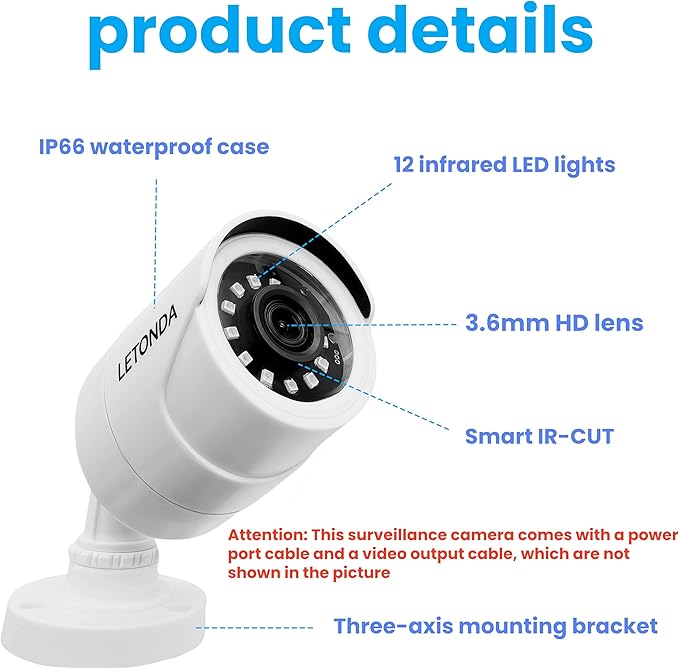 1080p Security Camera 4-in-1 CCTV Bullet Wired Cam Supports AHD/TVI/CVI/CVBS IR - Cut Filter Switch Indoor/Outdoor Analog Surveillance Video Add - on Camera, 100 - Foot Clear Night Vision (1)