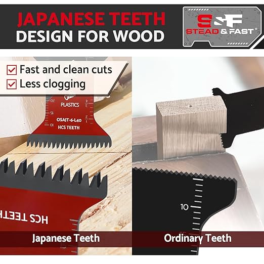S&F STEAD & FAST 6 PCS Oscillating Saw Blades, Japanese Teeth, Curved Edge Oscillating Tool Blades for Wood, Plastic, Universal Multitool Blades Kits for Quick Release