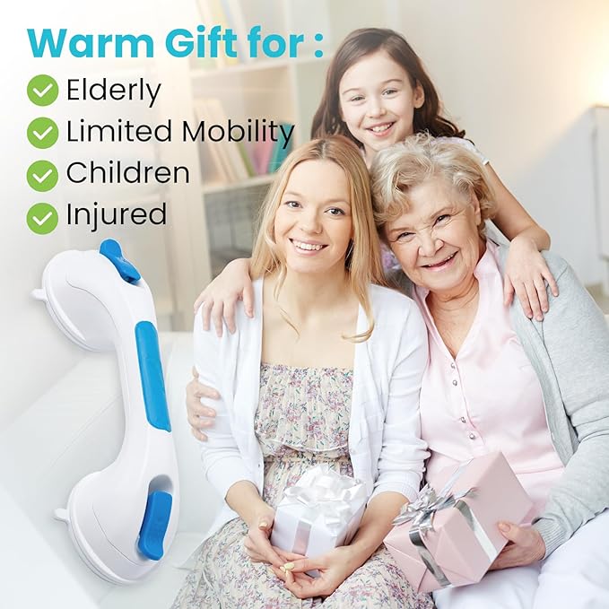 TAILI Shower Grab Bar Glow in The Dark, 2 Pack 12.2 in Grab Bars for Bathtubs and Showers,Shower Handles Shower Rails for Seniors and Elderly,Bathroom Safety Grip Removable No Drilling Waterproof Blue