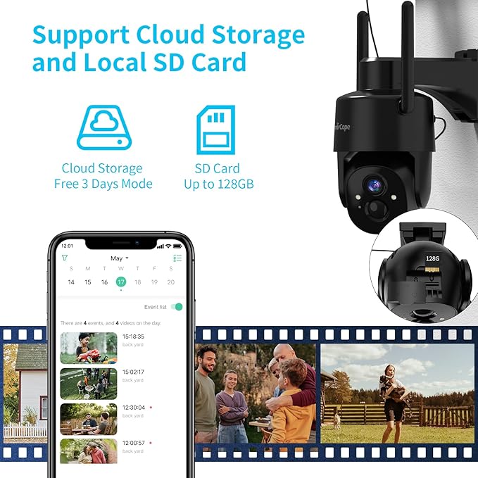 2Pack 2K HD Solar Security Cameras Wireless Outdoor, 360° PTZ View Outdoor Cameras for Home Security,Color Night Vision with Spotlight, 2-Way Audio,Motion Alarm, IP65 Waterproof