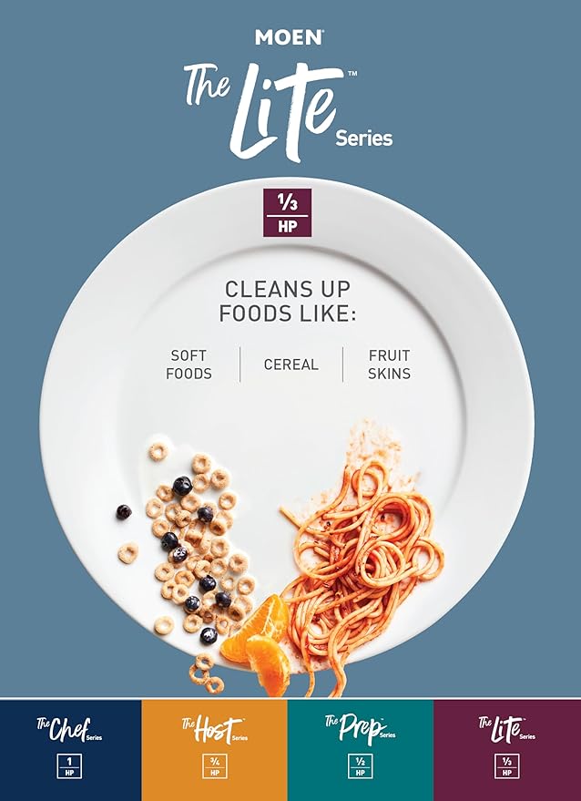 Moen GT33C Lite Series 1/3 Horsepower Continous Feed Garbage Disposal featuring Fast Track Technology, Power Cord Included