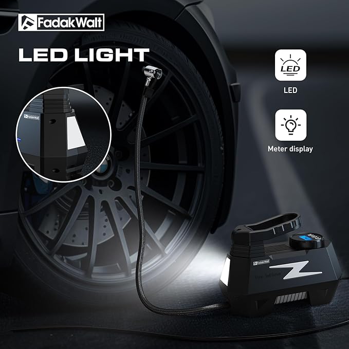 Tire Inflator Portable Air Compressor, DC 12V Tire Air Pump with LED and 150PSI Digital Pressure Gauge, Portable Tire Inflator for Car Tires, Motorcycles, Bike, Ball (Silver)