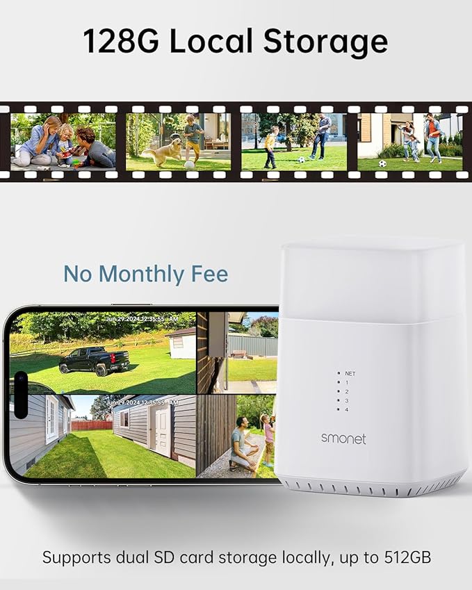 Solar Security Cameras Wireless Outdoor, 2K WiFi Home Security Camera System, 4 Surveillance Cameras Kit Battery Powered, 128G Local Storage, Spotlight, Night Vision, No Monthly Fee