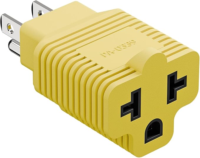 [4-in-1] 15 Amp Household AC Plug to 20 Amp T Blade Adapter,5-15P to 5-20R,5-15P to 6-15R,5-15P to 6-20R, 4 in 1 AC Power Adapter,15A 125V to 20A 250V Adapter (Yellow, 1)