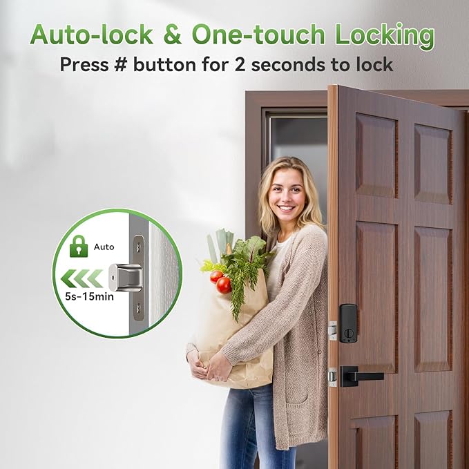 Harfo Fingerprint Smart Door Locks with Handles, App Control, Keyless Entry Front Door Lock Set, Bluetooth Digital Electronic Touchscreen Keypad Deadbolt, Easy Installation, Black