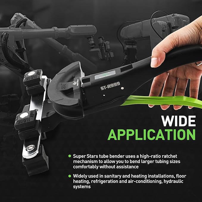 Super Stars Tubing Bender Kit 1/4in-7/8in Ratchet Copper Pipe Bender Tool Set HVAC 90° Bend with 7 Dies for Refrigerator Air Conditioner