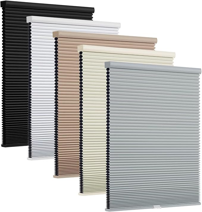 Changshade Cordless Cellular Shades, Blackout Honeycomb Shades for Windows, Pull Down Pleated Blinds, Easy to Install for Indoor Windows and French Doors,26" W x 64" H, Grey