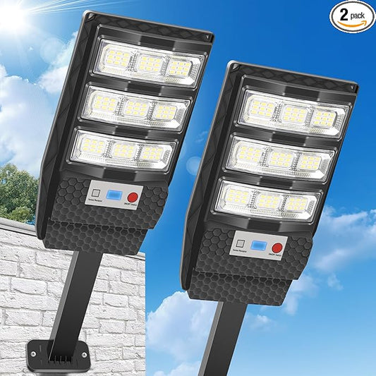 Solar Lights Outdoor Waterproof 2 Pack, Flood Lights Motion Sensor Solar Powered, Dusk to Dawn Outdoor Lighting Remote Control, Street Security Wall Lamp Exterior for Yard Patio Garden Outside