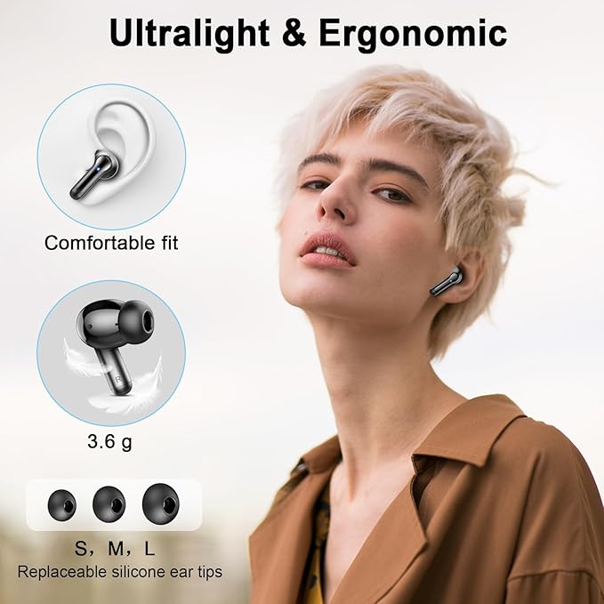 Wireless Earbuds, 2025 Bluetooth 5.4 Headphones 3D Bass Hi-Fi Stereo Ear Buds, 4 ENC Noise Cancelling Mic, 40+Hrs USB-C in-Ear Earphone, IP-X7 Waterproof Sport Workout Gym for Laptop Pad Android iOS