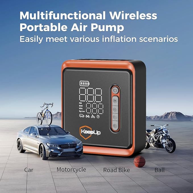 Tire Inflator Portable Air Compressor - 150PSI Fast Inflation Cordless Air Pump with 10000mAh Rechargeable Battery for Car Tires Bike Motorcycle Ball Auto shut-off