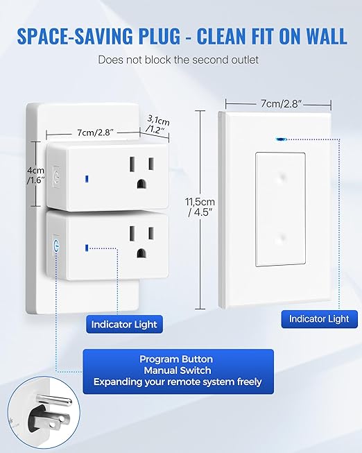 Remote Control Outlet Wireless Light Switch, Removable Remote Outlet Switch Kit for Lamps, Lights, Appliance, Expandable, 100ft RF Range, FCC Listed (1 Controller + 2 Outlets) W08RC1206