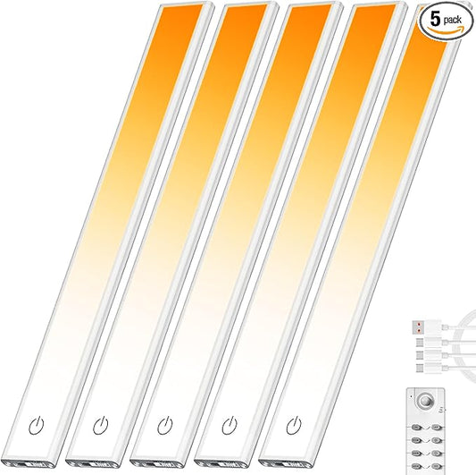 66 LED Under Cabinet Lights Wireless with Full Lighting,Rechargeable Closet Lights with Remote and Motion Sensor Indoor,Under Counter Light with CCT and Dimmable for Kitchen,Stair(5 Pack,7.87inch)