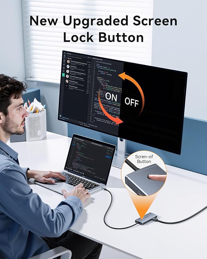 Docking Station USB C to Dual HDMI Adapter, USBC Hub Dual hdmi Monitors with 2HDMI Ports 4K@60Hz,100W PD Charging,3 USB-A,Switch Button, Laptop Docking Station for Dell XPS/HP/Lenovo/Surface etc