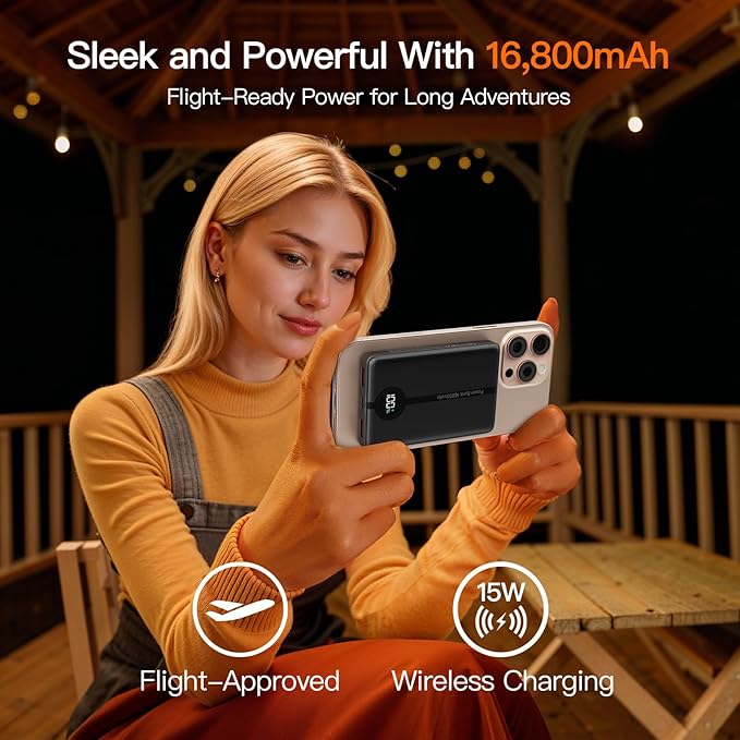 Magnetic Portable Charger, 16800mAh Wireless Power Bank, with 20W USB-C Fast Charging and LED Digital Display Magnetic Battery Pack, Compatible with iPhone 17/16/15/14/13/12 Full Series (2025)