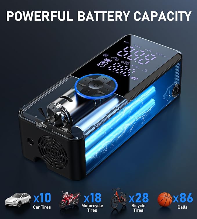 Tire Inflator Portable Air Compressor, Cordless Air Pump for Car Tires with Pressure Gauge, Battery & 12V DC Dual Power Bike Tire Pump, 150PSI Portable Tire Inflator for Car, Motorcycle, Bicycle, Ball