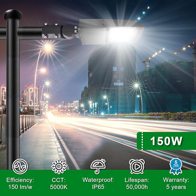OSTEK LED Shoebox Street Lights 150W LED Parking Lot Pole Lighting 21000LM Waterproof Outdoor Commercial Area Road Lighting 4000K 100-277V DLC UL