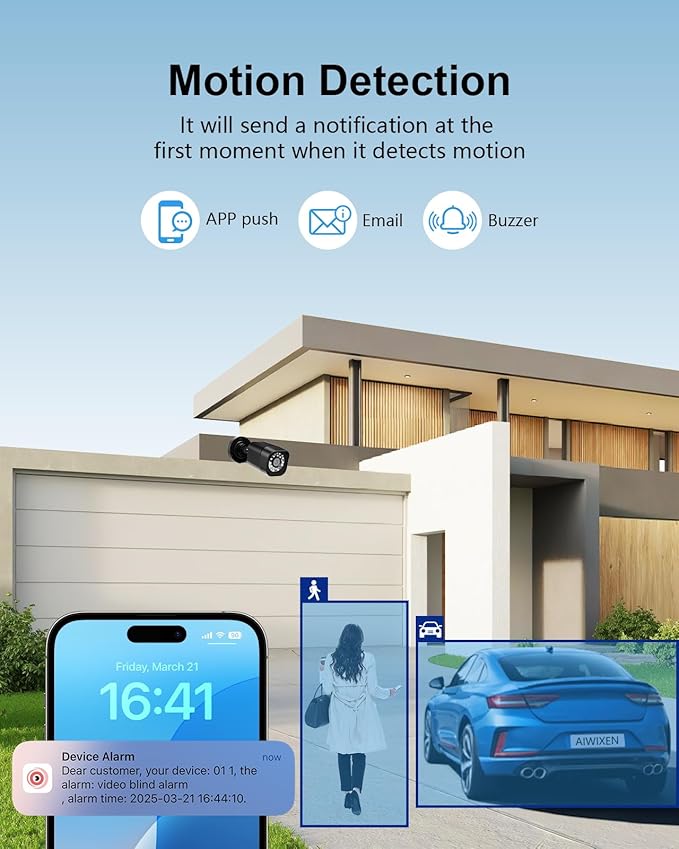 1080P Wired Security Camera System, AIWIXEN 8CH CCTV Surveillance DVR with 1TB Hard Drive, 4 x Home 5MP Wired Security Cameras Outdoor with Human Vehicle Detection, IP68 Waterproof, Remote Access