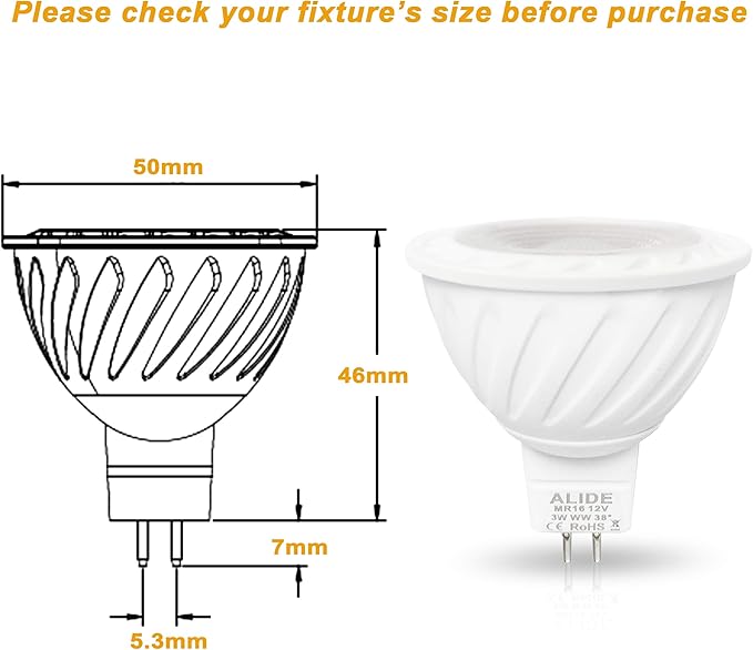 ALIDE MR16 3W Led Bulbs 20W Halogen Equivalent,2700K Soft Warm White,12V GU5.3 Low Voltage Bulb for Outdoor Landscape Flood Yard Garden Track Lighting,Non-Dimmable 270lm,38 Deg,6 Pack