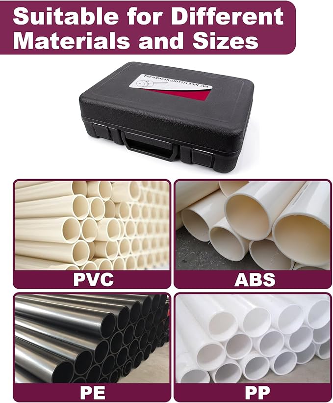 8 Pcs PVC Pipe Reamer Kit With 1/2 inch, 3/4 inch, 1 inch, 1-1/4inch, 1-1/2inch, 2inch, 3inch, 4inch, 2 Carbide Inserts, Aluminum PVC Fitting Saver, Plumbing tools for SCH40