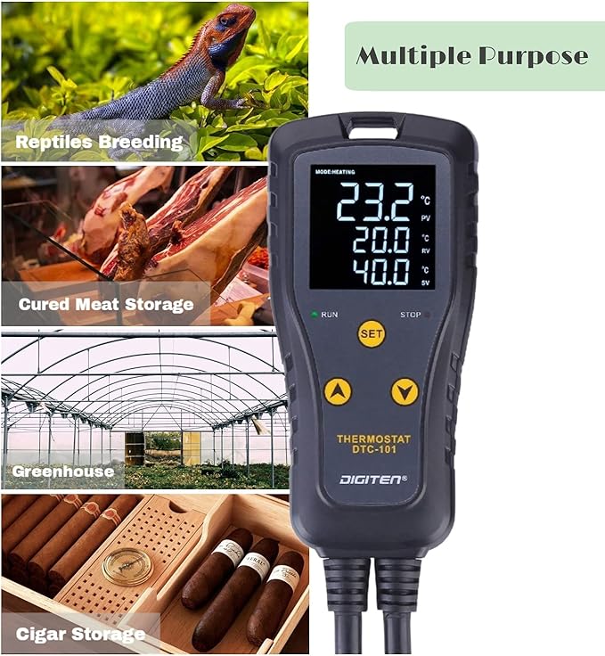 DIGITEN DTC101 Temperature Controller Digital Heat Mat Thermostat Greenhouse Thermostat Outlet Heating Cooling Temperature Control Seedlings Germination Rooting Fermentation Reptiles
