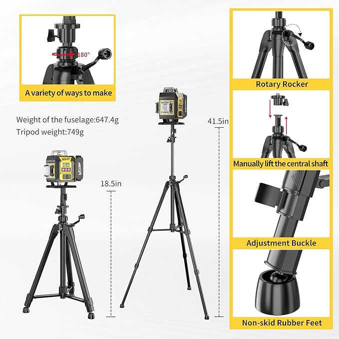 Laser Level 360 Self Leveling with Tripod, 200ft/60m working distance with vertical and horizontal lines, self-leveling mode&IP54 waterproof set