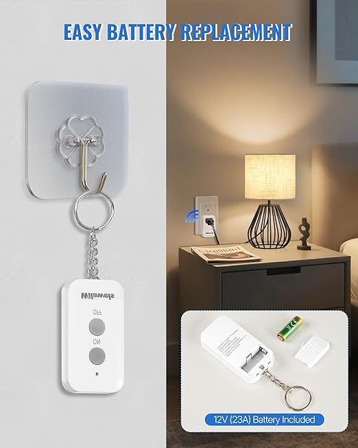 Remote Control Outlet Plug, WILAWELS Wireless Light Switch, On Off Remote Switch Outlet for Light, Lamp, Home Appliance, 100ft RF Range, 15A/1875W, FCC Listed, Two Switches for One 0utlet W02RC2106