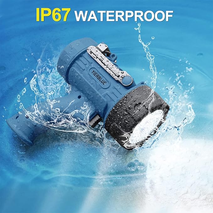 YIERBLUE Rechargeable Spotlight,18W IPX7 Water-Resistant Flashlight, Super Bright 800 Lumens LED, 20h Ultra-Long Standby,Ideal Spotlight for Boating, Camping, Hiking, Hurricane Survival(Blue)…