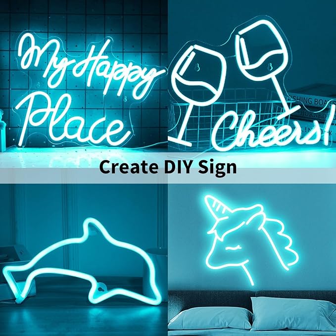 iNextStation Ice Blue Led Strip Lights, 16.4Ft/5m Neon Led Light Strip with Power Adapter, 12V Waterproof Silicone Flex LED Rope Lights for Bedroom Wall Festival Party Neon Sign DIY Decor