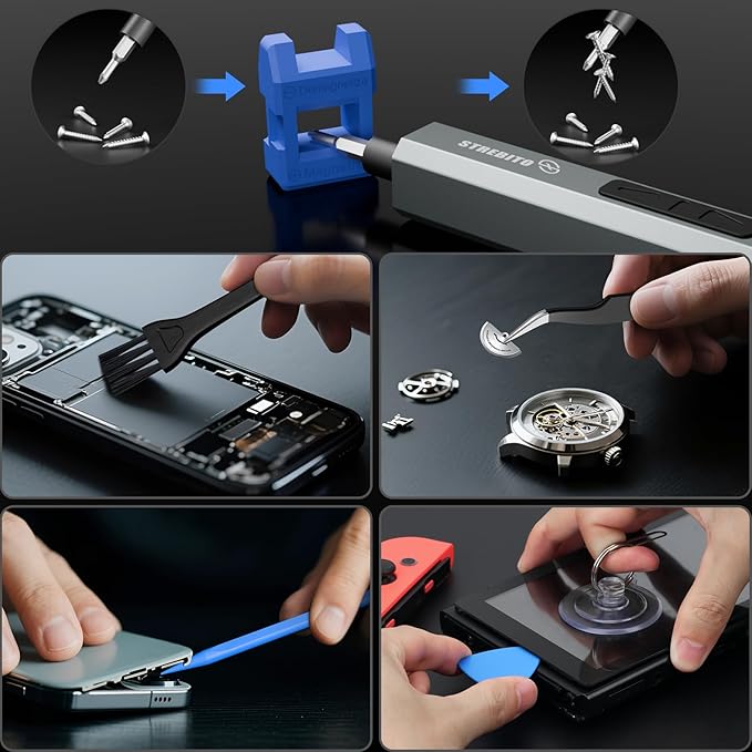 STREBITO 144-Piece Upgraded Electric Screwdriver, Max 0.7 N.m, 120 Magnetic Bits, 5-gear Torque Adjustment, Precision Screwdriver Set, Repair Tool Kit for Tech, Electronics and PC, Gifts for Men