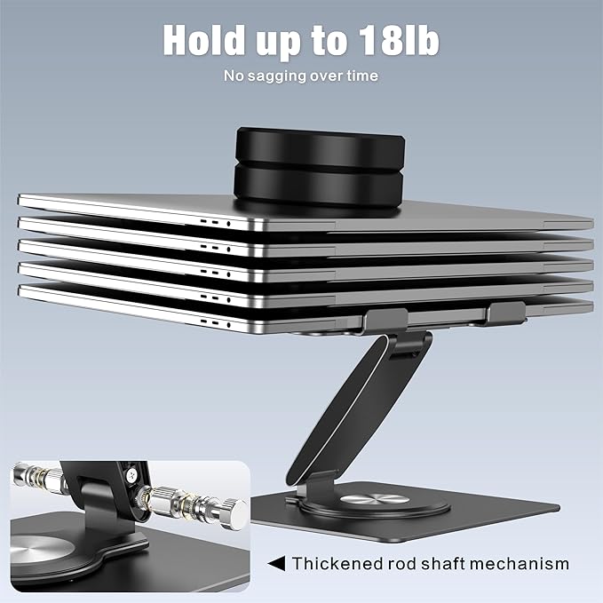 Adjustable Laptop Stand for Desk with 360° Swivel Base, Aluminum Laptop Holder, Foldable Ergonomic Laptop Cooling Riser, Supports up to 18 Pounds, for Macbook Air/Pro Dell/HP and All Laptops 7-15.6"