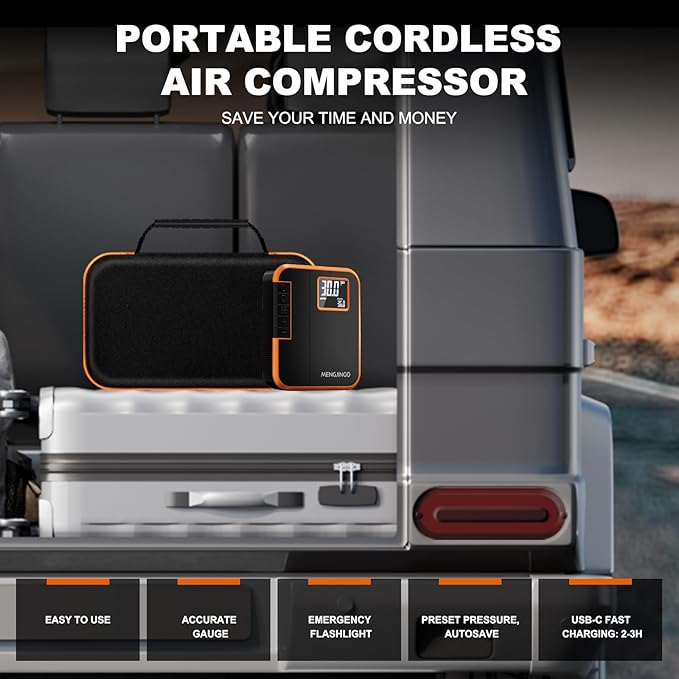 Tire Inflator Portable Air Compressor, 2X Faster Inflation Cordless Air Pump for Car Tires, 6000mAh Auto Pump with Digital Pressure Gauge, Electric Pump for Car, Motorcycle, Bicycle, Balls