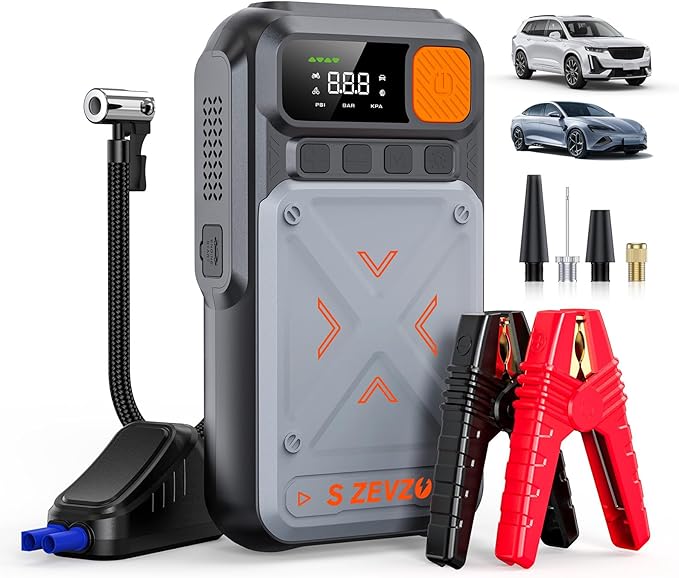 B29L 10 in 1 Car Jump Starter with Air Compressor, 3500A 150PSI Jump Box Battery Pack(8.0 Gas/6.0L Diesel), Portable 12V Jump Box with Cordless Auto-Shutoff Tire Inflator, USB Ports, LCD Display