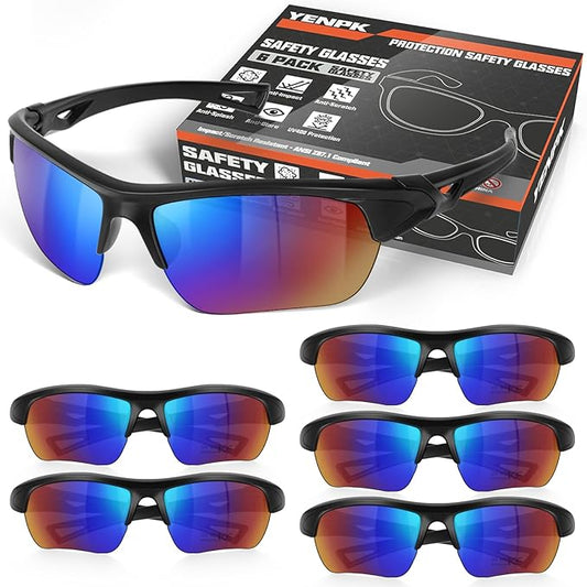 6 Pack Safety Glasses, UV Protective Eyewear, ANSI Z87.1 Impact Resistant Anti-Scratch Safety Goggles for Men Women