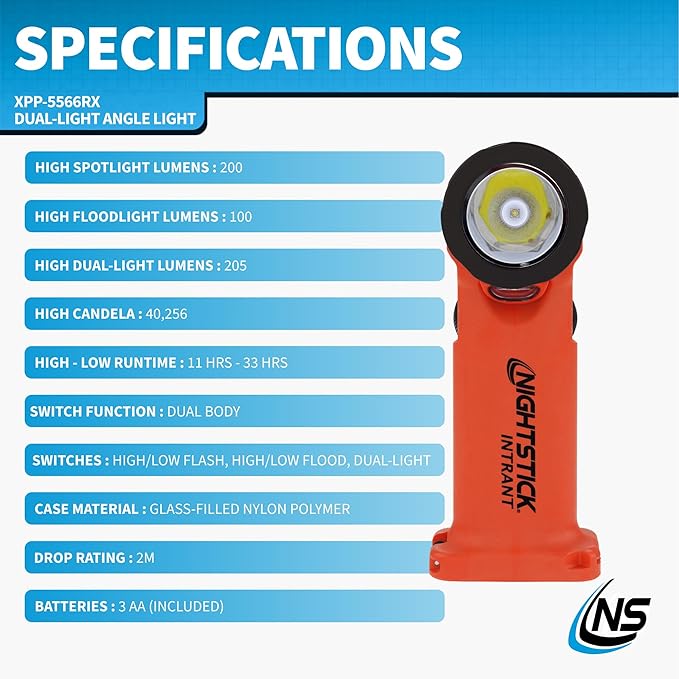 Nightstick XPP-5566RX Intrant Intrinsically Safe Dual Angle Light - 3 in 1 Flashlight, Floodlight, Dual-Light - 8 Brightness Modes - Red