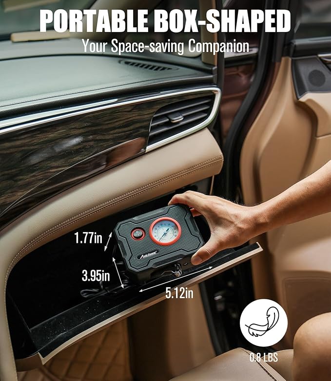 AVID POWER 12V Tire Inflator Portable Air Compressor, Portable Car Air Pump w/Display Gauge and LED Light, Air Pump for Car Tires, Bike, Motorcycle, Compact, Lightweight (Dark Red)