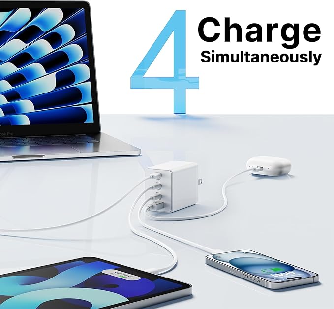 2 Pack 180W USB C Charger Block, Foldable 4-Port GaN Fast Wall Charger, Dual 65W Type C Charging Block, Laptop Fast Charging Adapter for MacBook Pro/Air, iPad, iPhone, Samsung Galaxy (White)
