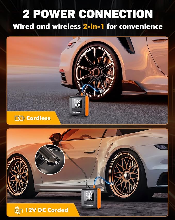 AUXBEAM H4Pro Tire Inflator Portable Air Compressor,150PSI 2 in 1 Rechargeable 5200mAh Car Tire Inflator Portable 4 Preset Inflation Modes 12V Air Pump With LCD Screen for Car, Motorcycle, Bike, Ball