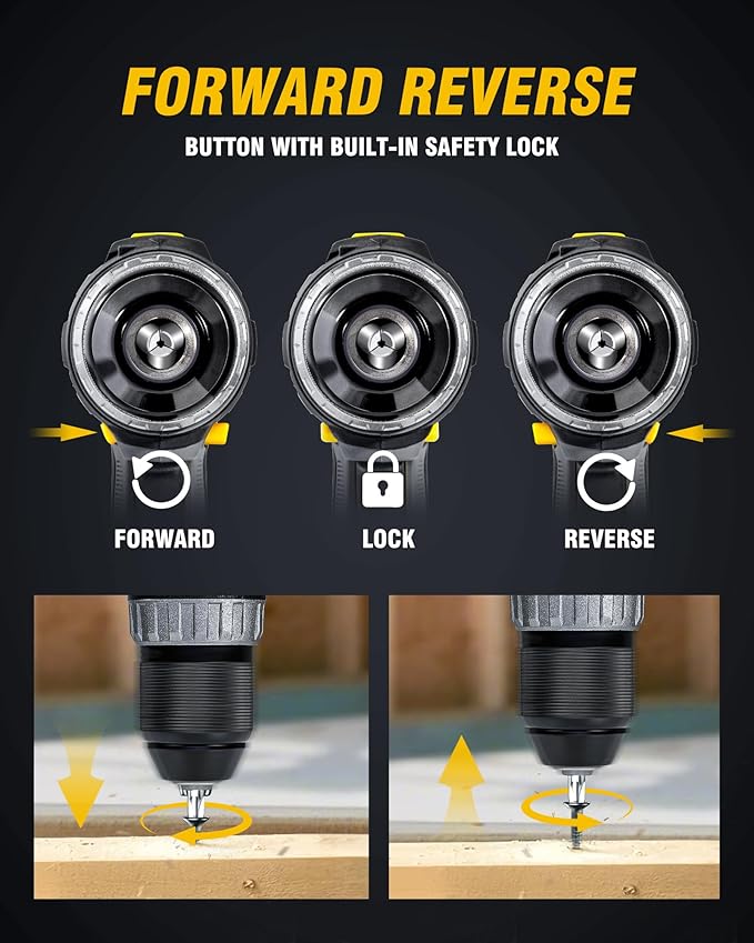 RIDA Cordless Drill Power Drill Cordless 20V 1/2'' Keyless Metal Chuck 355 In-lb(40N.m) Torque with 2.0AH Li-ion Battery & Fast Charger, Variable Speed, 25+1 Position and 22pcs Bits