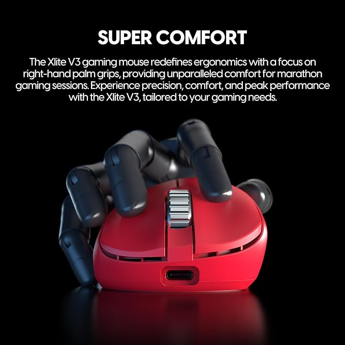 Pulsar Gaming Gears - Xlite v3 ES Wireless Gaming Mouse, Limited Edition, Ergonomic, Optical Switch, OLED Display, Driverless, PAW3395 Sensor, 100H Battery, 4K dongle Included (Medium, Red)