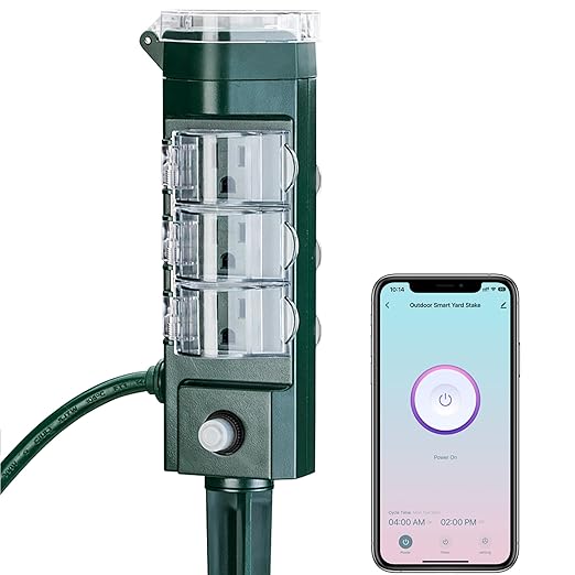 HBN Outdoor Smart Plug Waterproof with 6 Outlets,WiFi Power Stake Timer 6Ft Cord,Outdoor Outlet Timer for Halloween/Christmas Lights,Compatible with Alexa & Google Assistant, Voice Control,ETL Listed