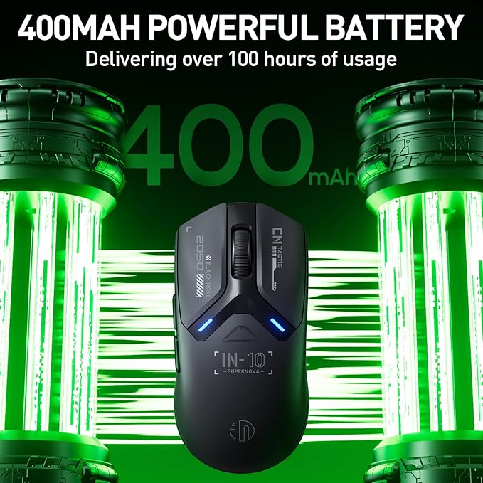 INPHIC IN10P Superlight Wireless Gaming Mouse, 60g, 8K Polling Rate, 26,000 DPI, Tri-Mode, PAW3395 Sensor, Fully Programmable