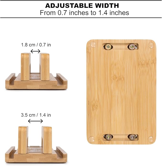 S&A WOODCRAFT 3 Slots Bamboo Wood Vertical Laptop Stand, Adjustable Wooden Laptop Holder, Non-Slip Laptop Dock Compatible with Apple MacBook, Microsoft Surface, Gaming Laptops, IPad, Tablets