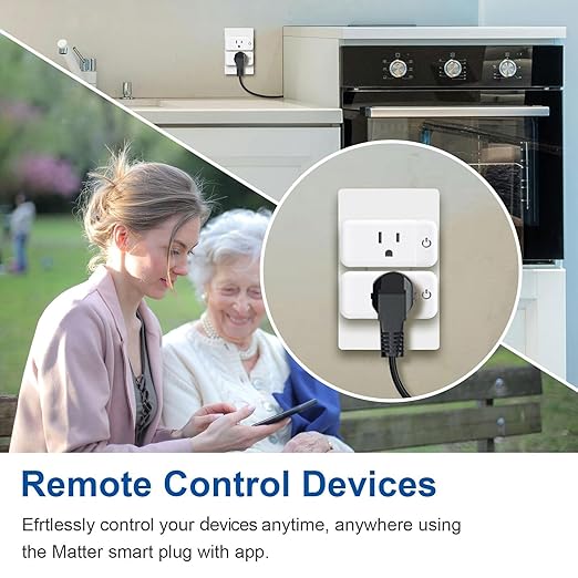 Matter Smart Plug, 15A Smart Plug for Homekit, Smart Outlet with Schedule and Timer, Super Easy Setup, Works with Apple Home, Siri, Alexa, Google, Privacy & Security, 2.4G Only, White, 2-Pack