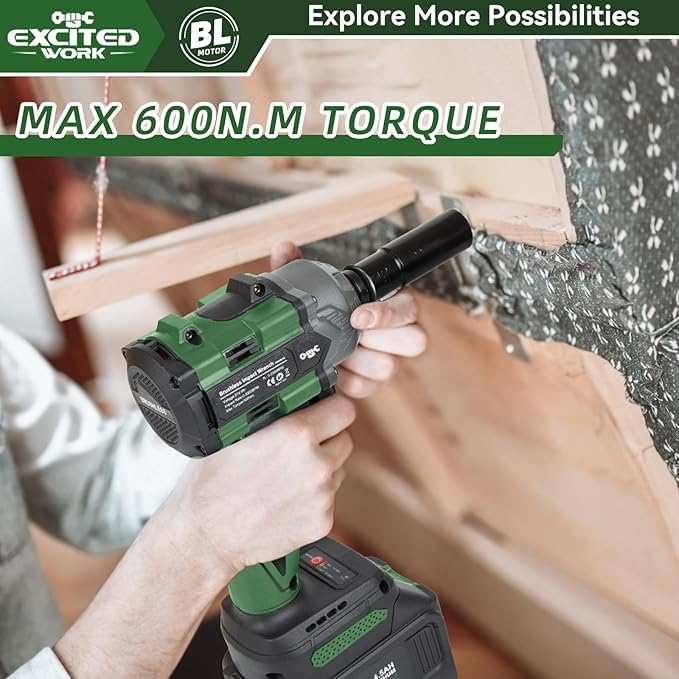 20V Brushless Impact Wrench Kit, 600Nm 1/2 Inch Impact Wrench with 2 x 4.5Ah Battery, 2500RPM High Torque Impact Gun, Fast Charger and Tool Box