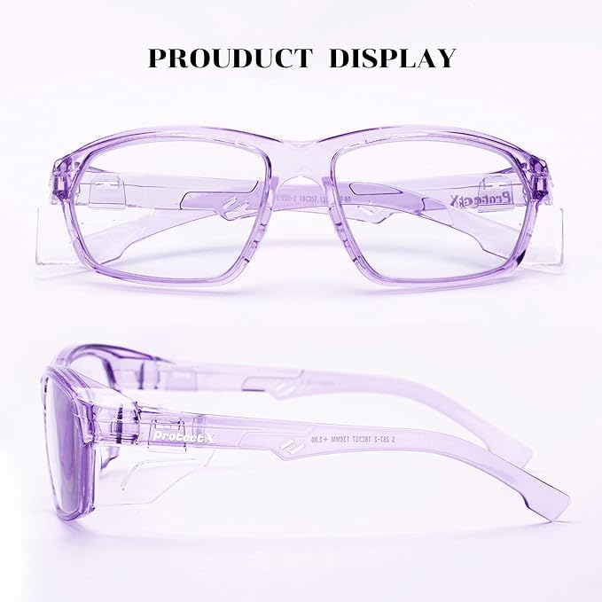 ProtectX Stylish Anti-Fog & Scratch-Resistant Safety Glasses, UV Protection Goggles, Anti-Impact Lightweight Glasses for Men＆Women Lilac Clear - 6 Pack